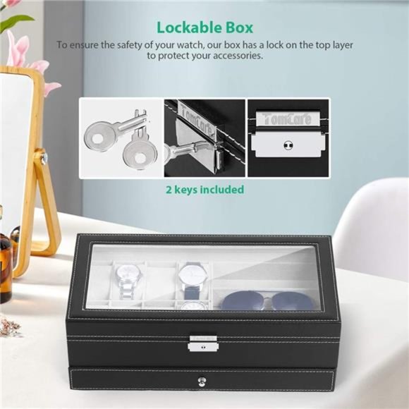 Watch Box Watch Case Jewelry Organizer Holder Jewelry DisplayBox Case Sunglasses - Picture 5 of 7